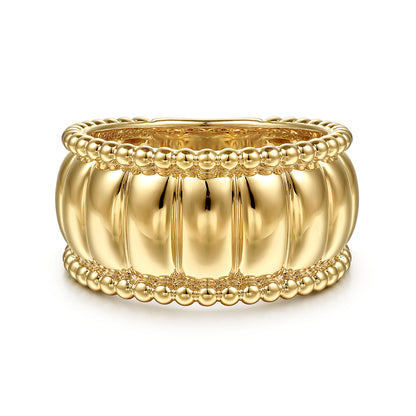 14K Yellow Gold Bujukan and Scallop Wide Band Ring