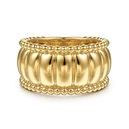 14K Yellow Gold Bujukan and Scallop Wide Band Ring