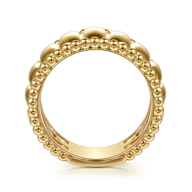 14K Yellow Gold Bujukan and Scallop Wide Band Ring