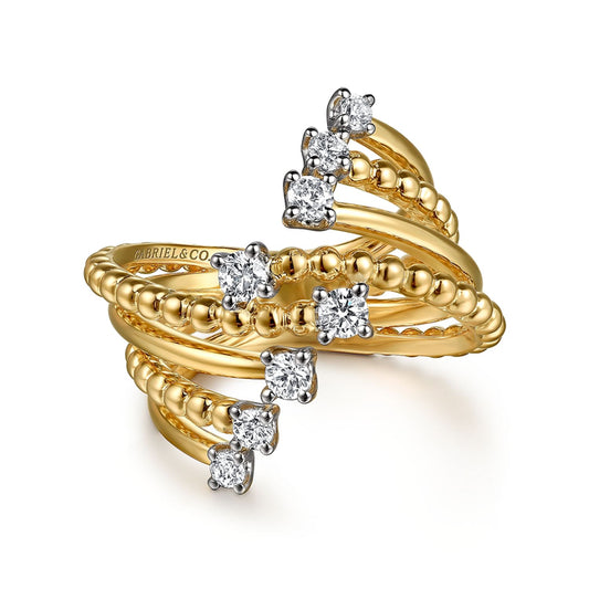 14K White & Yellow Gold Bujukan and Diamond Bypass Ring