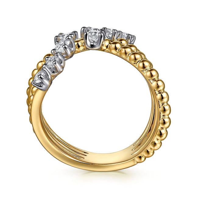 14K White & Yellow Gold Bujukan and Diamond Bypass Ring