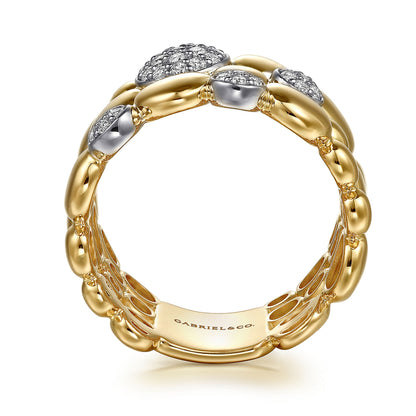 14K White & Yellow Gold Bujukan Pave Diamond Wide Band Ring