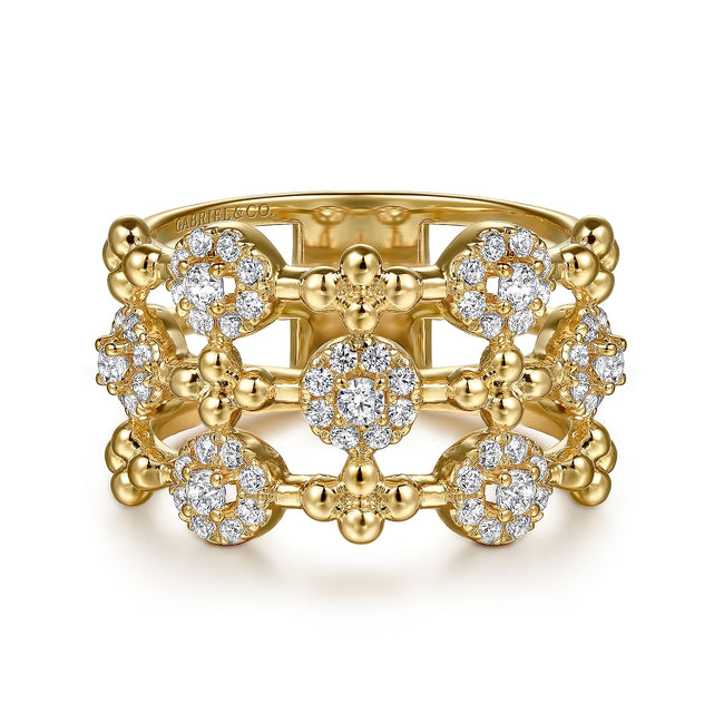 14K Yellow Gold Bujukan Diamond Cluster Wide Band Ring