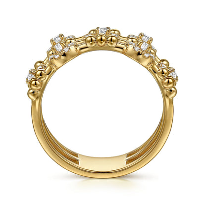 14K Yellow Gold Bujukan Diamond Cluster Wide Band Ring