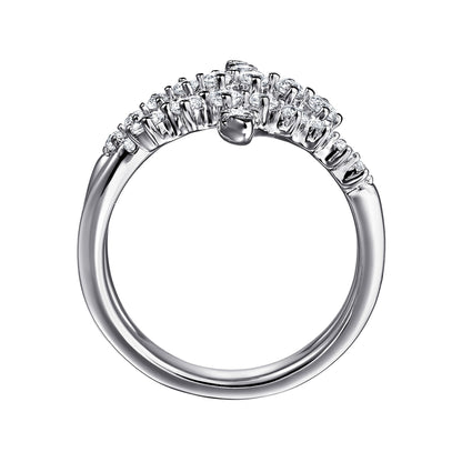 14K White Gold Graduating Diamond Bypass Ring