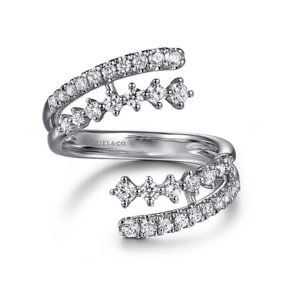 14K White Gold Graduating Diamond Bypass Ring