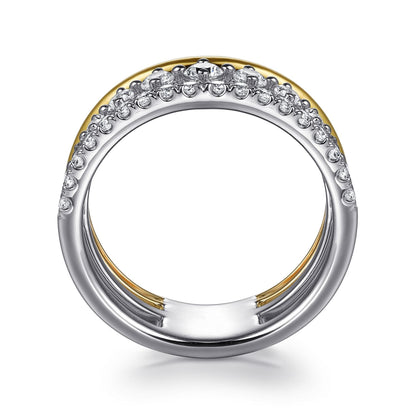 14K White & Yellow Gold Graduating Diamond Easy Stackable Ring