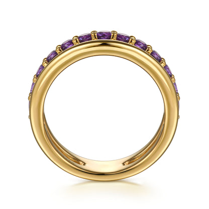 14K Yellow Gold Amethyst Ladies Ring