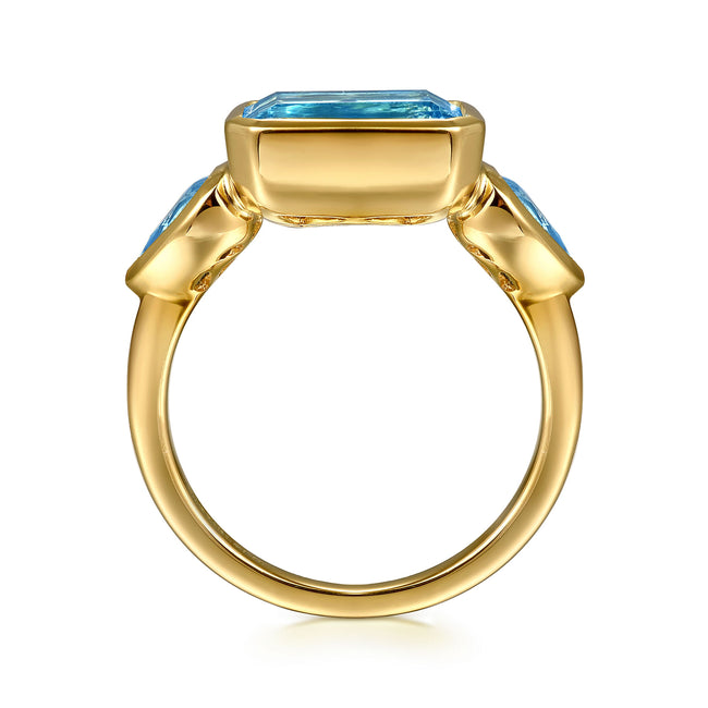 14K Yellow Gold Blue Topaz Signet Ring