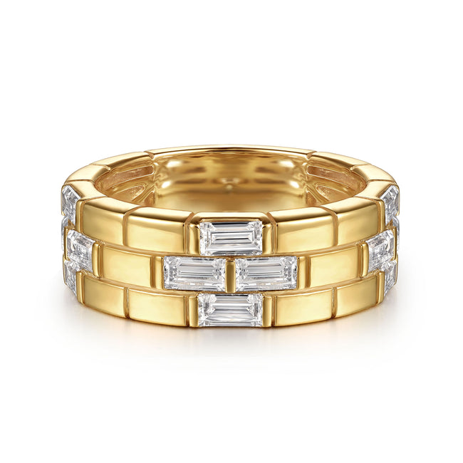 18K Yellow Gold Rectangle Diamond Wide Band Ring