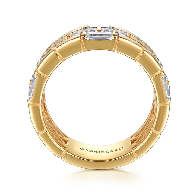 18K Yellow Gold Rectangle Diamond Wide Band Ring