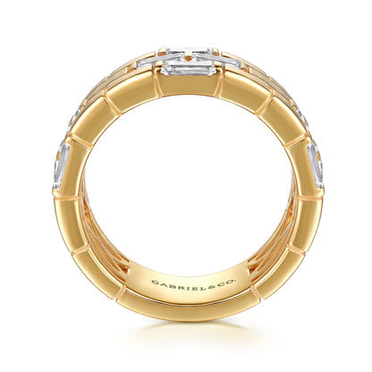 18K Yellow Gold Rectangle Diamond Wide Band Ring