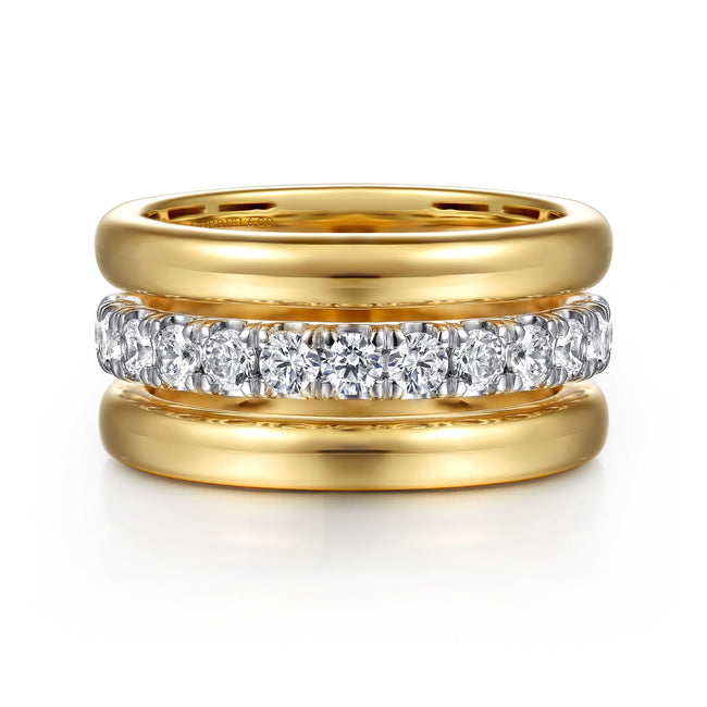 14K White & Yellow Gold Bujukan and Diamond Easy Stackable Ring