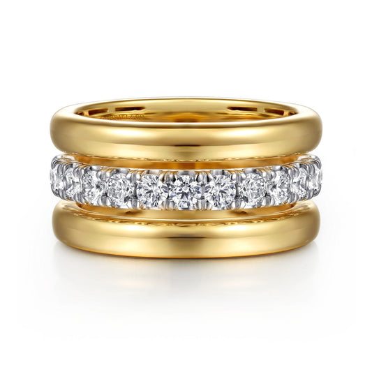 14K White & Yellow Gold Bujukan and Diamond Easy Stackable Ring