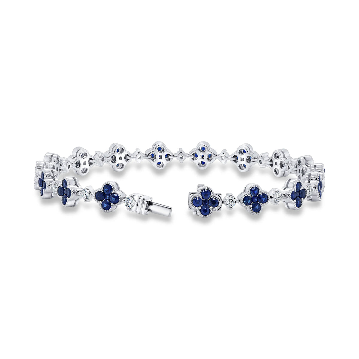 Uneek Precious Collection Clover Round Blue Sapphire Bracelet