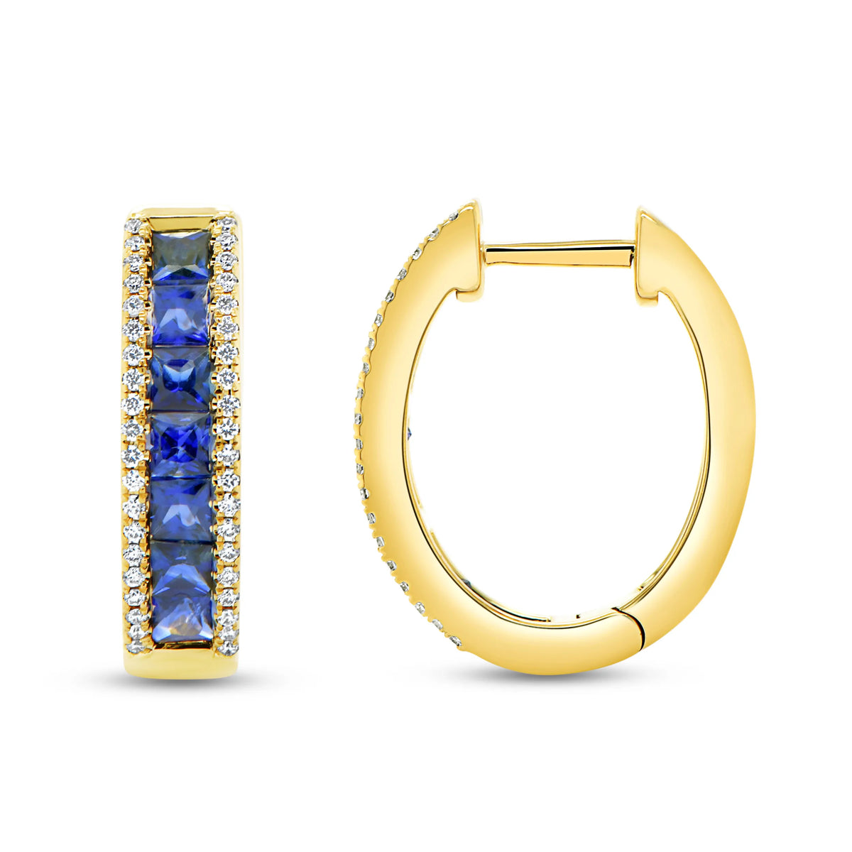 Uneek Precious Collection Round Blue Sapphire Huggie Earrings