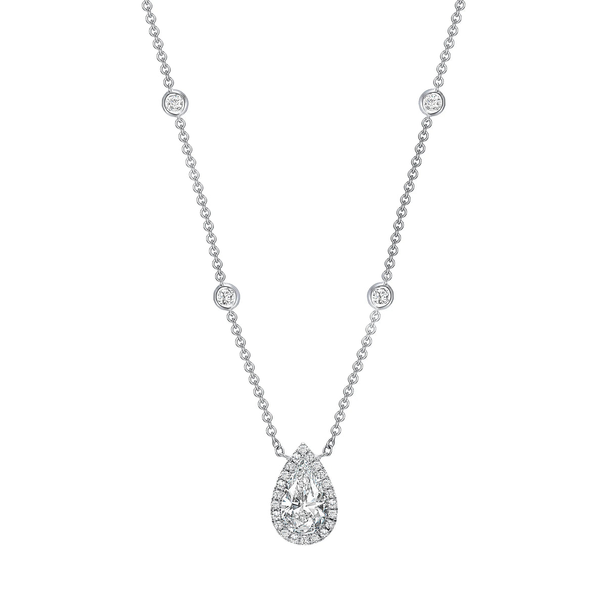 Uneek Sweet-Pea Collection Halo Pear Shaped Diamond Drop Necklace