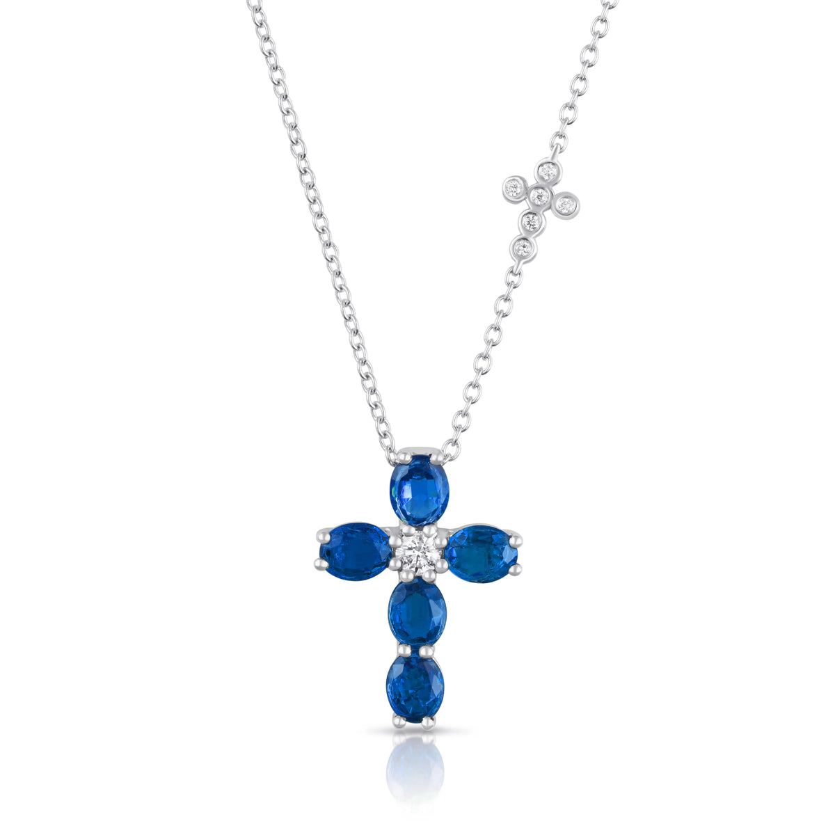 Uneek Precious Collection Cross Round Blue Sapphire Religious Pendant