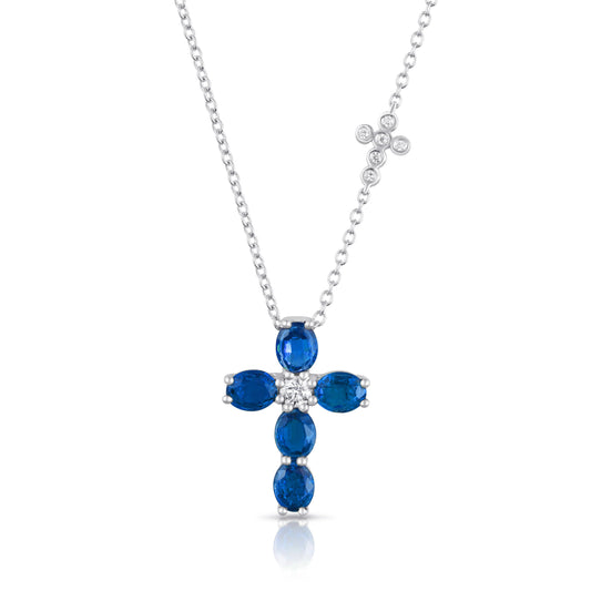 Uneek Precious Collection Cross Round Blue Sapphire Religious Pendant