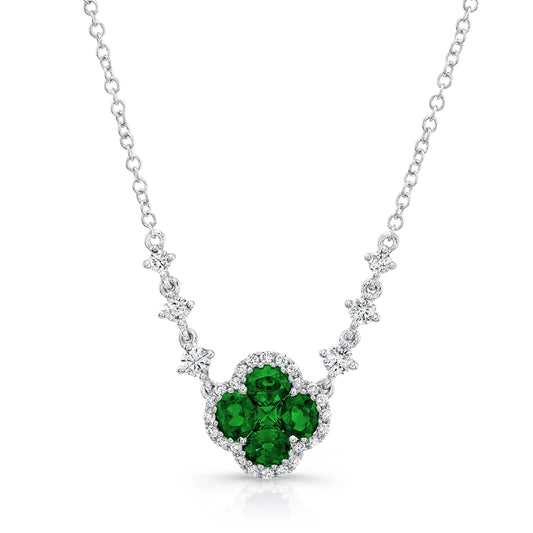 Uneek Precious Collection Floral Oval Shaped Emerald Drop Pendant