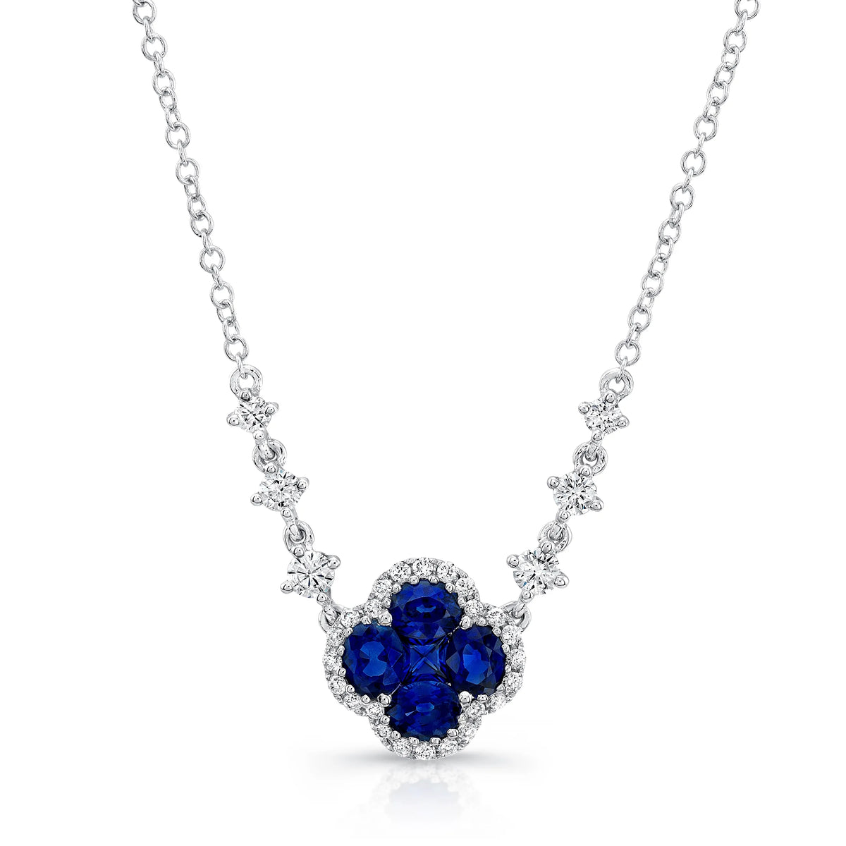 Uneek Precious Collection Floral Round Blue Sapphire Drop Necklace