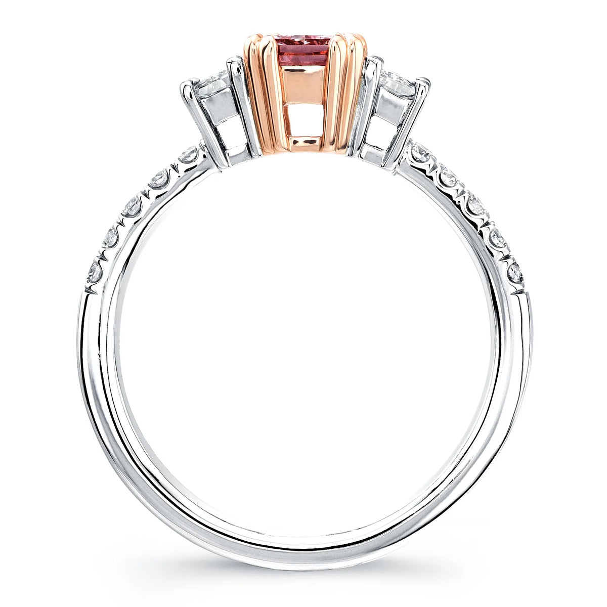 Uneek Natureal Collection Three-Stone Radiant Fancy Pink Diamond Engagement Ring