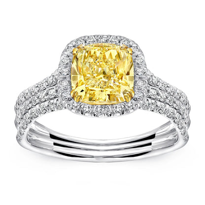 Uneek Silhouette Collection Halo Cushion Cut Yellow Diamond Engagement Ring
