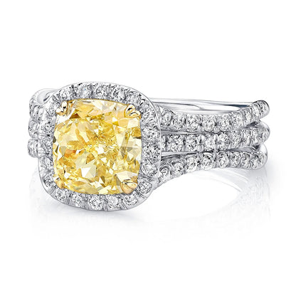 Uneek Silhouette Collection Halo Cushion Cut Yellow Diamond Engagement Ring