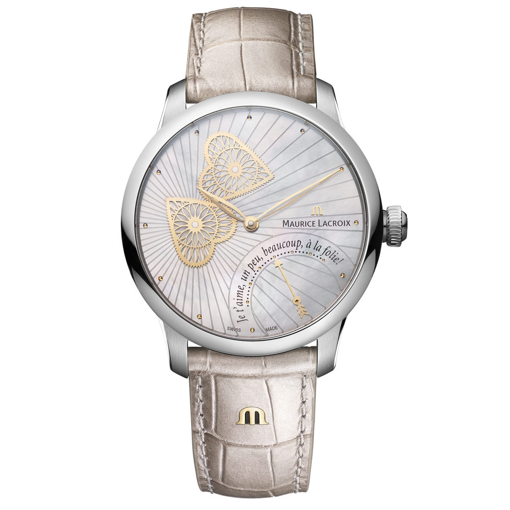 MASTERPIECE Embrace 40mm - Stainless steel - White mother-of-pearl, with concentrix lines - White cream calf leather