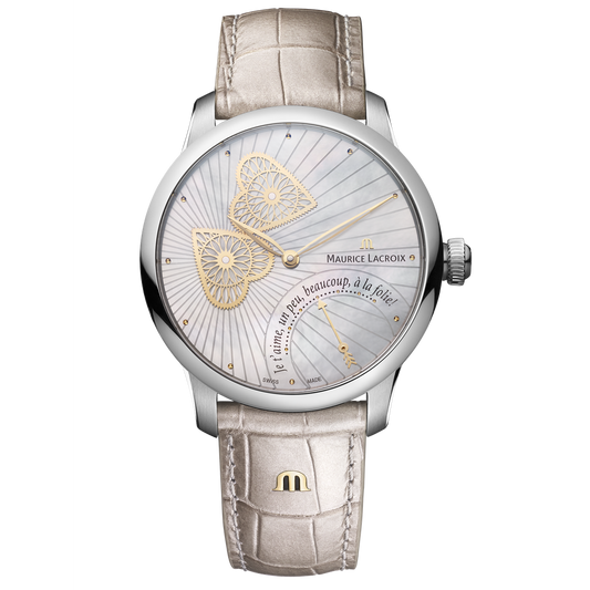MASTERPIECE Embrace 40mm - Stainless steel - White mother-of-pearl, with concentrix lines - White cream calf leather