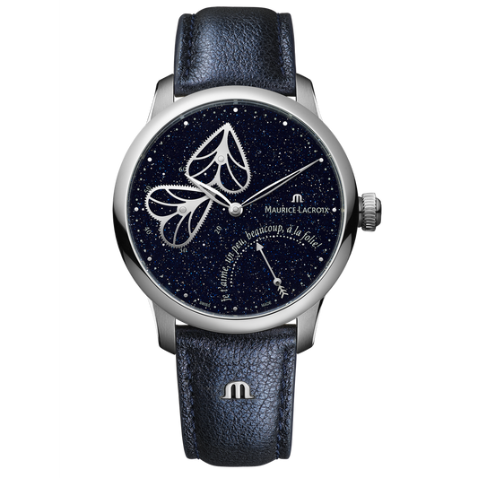 MASTERPIECE Embrace 40mm - Stainless steel - Aventurine, silver powder printing - Blue calf leather