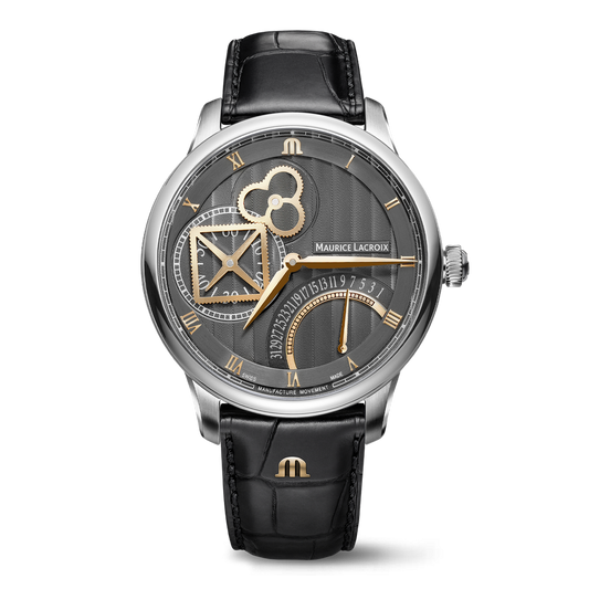MASTERPIECE Square Wheel Retrograde 43mm - Stainless steel - Anthracite, Côtes de Genève, 4N indexes - Black calf leather