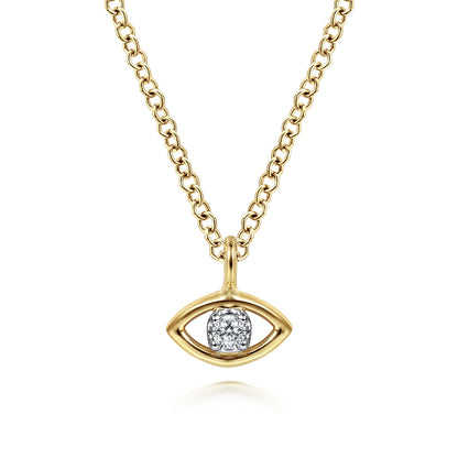 14K Yellow-White Gold Diamond Evil Eye Pendant Necklace