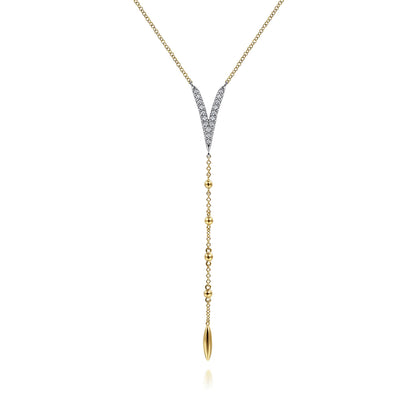 14K White & Yellow Gold Pavé Diamond Layered Chevron Necklace