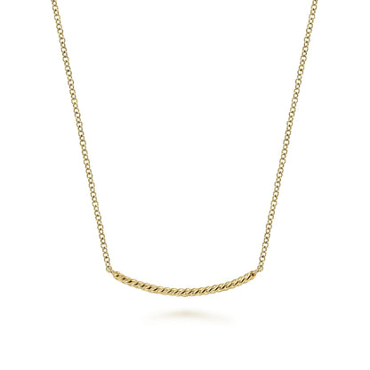 14K Yellow Gold Twisted Rope Curved Bar Necklace