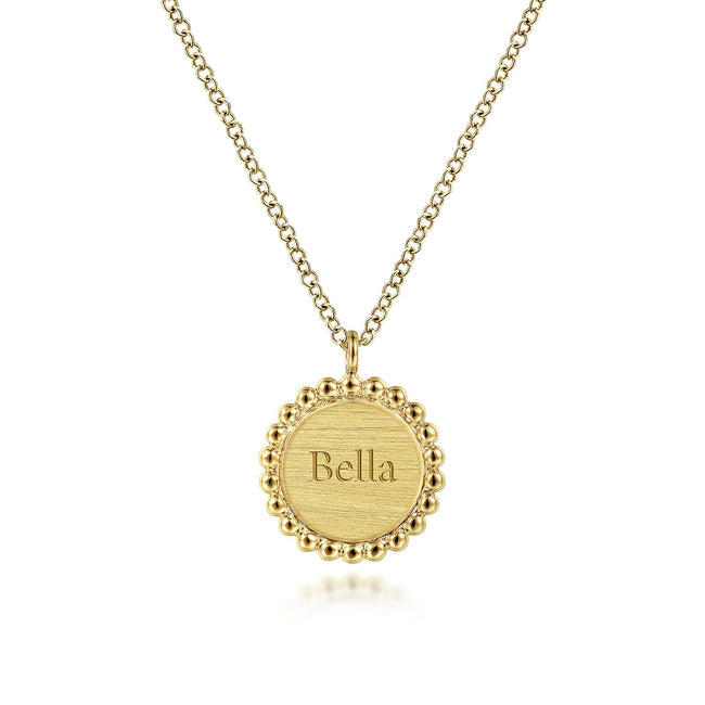 14K Yellow Gold Round Pendant Necklace with Bujukan Bead Frame