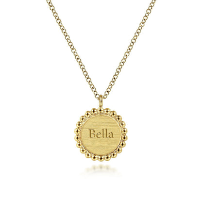 14K Yellow Gold Round Pendant Necklace with Bujukan Bead Frame