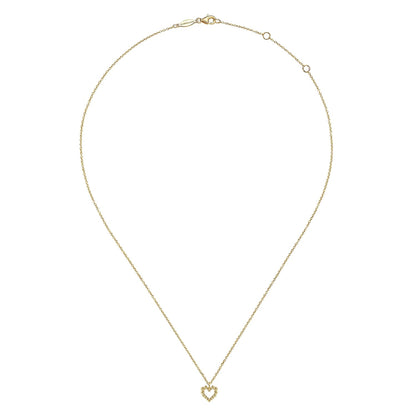 14K Yellow Gold Bujukan Bead Open Heart Pendant Necklace