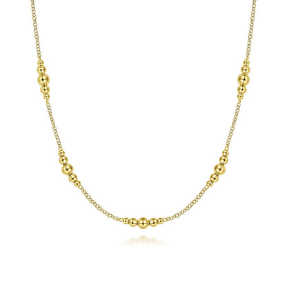 14K Yellow Gold Graduated Bujukan Beads Station Necklace