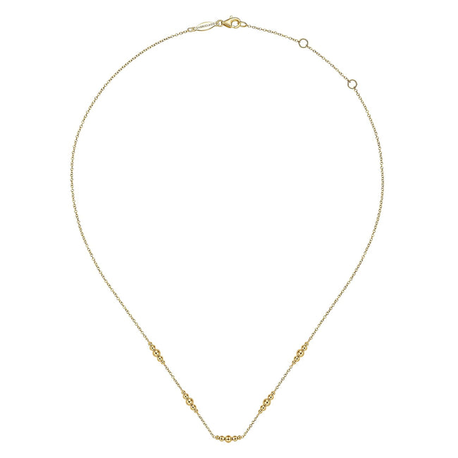 14K Yellow Gold Graduated Bujukan Beads Station Necklace