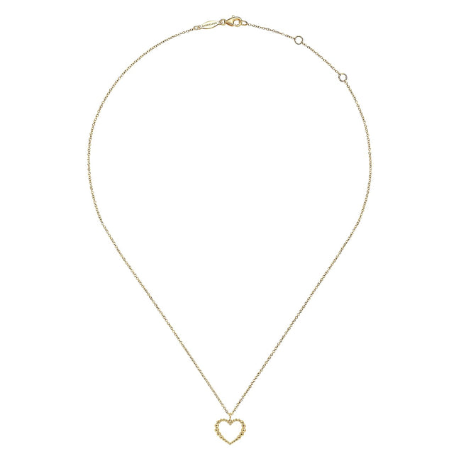 14K Yellow Gold Bujukan Beaded Open Heart Pendant Necklace