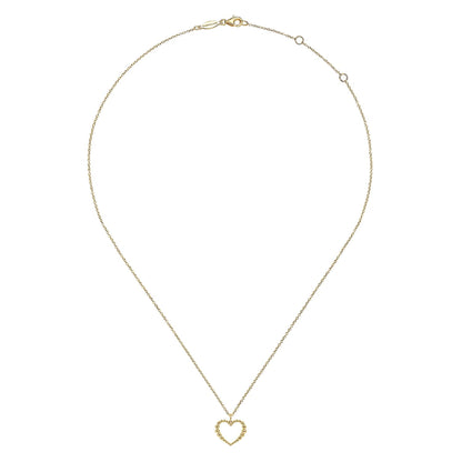 14K Yellow Gold Bujukan Beaded Open Heart Pendant Necklace