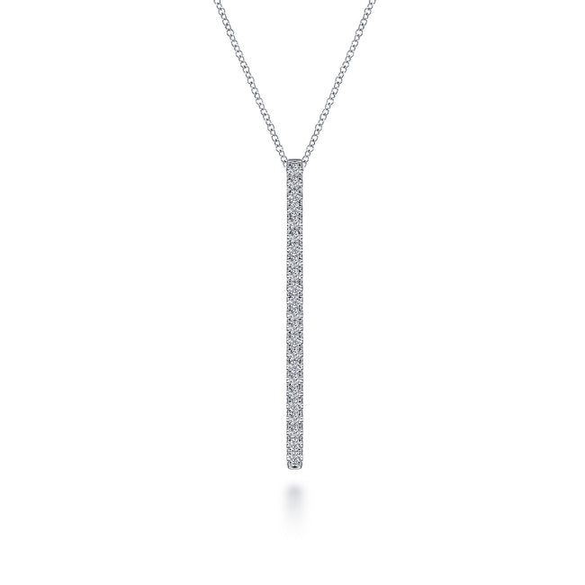 14K White Gold Diamond Bar Pendant Necklace