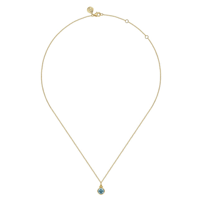 14K Yellow Gold Blue Topaz Bujukan Drop Pendant Necklace