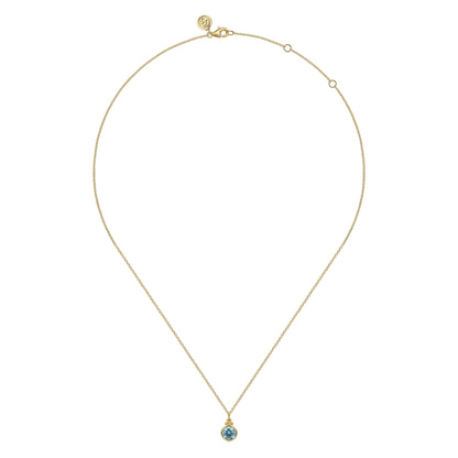 14K Yellow Gold Blue Topaz Bujukan Drop Pendant Necklace