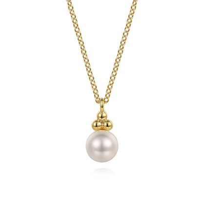 14K Yellow Gold Pearl Bujukan Drop Pendant Necklace