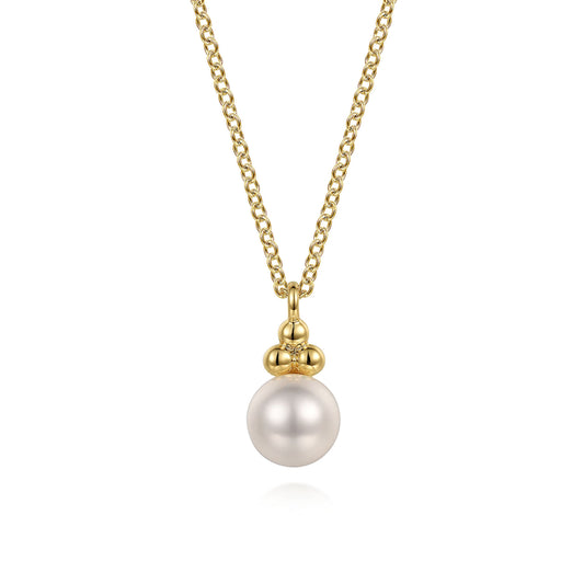 14K Yellow Gold Pearl Bujukan Drop Pendant Necklace