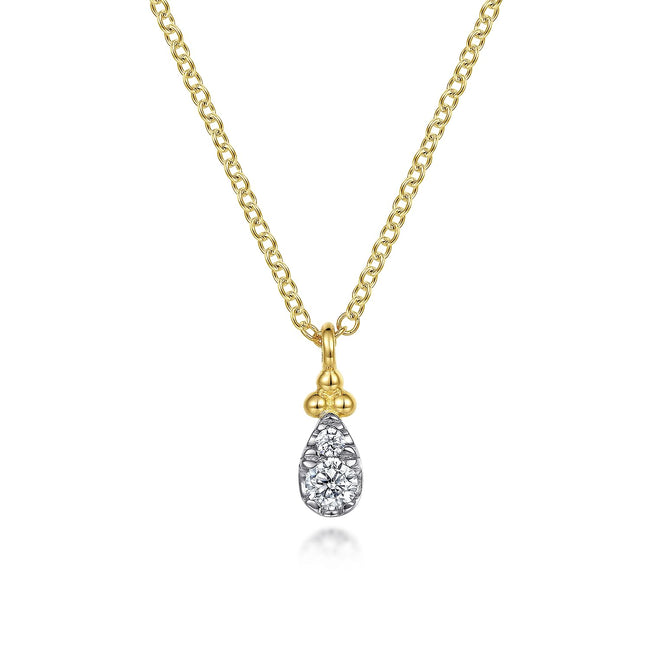 14K Yellow Gold Diamond Bujukan Teardrop Pendant Necklace