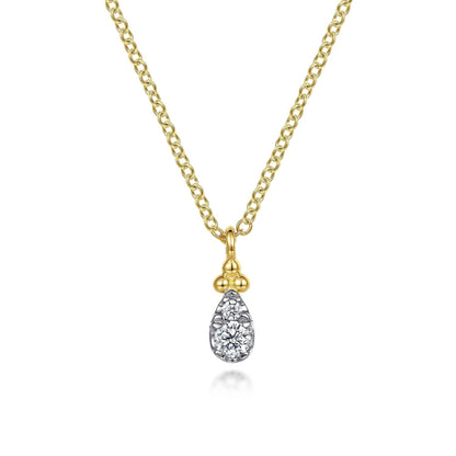 14K Yellow Gold Diamond Bujukan Teardrop Pendant Necklace