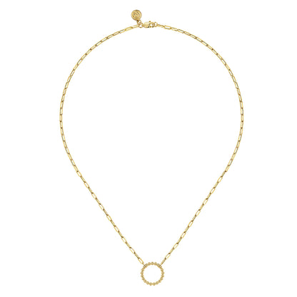 14K Yellow Gold Chain Necklace with Bujukan Circle